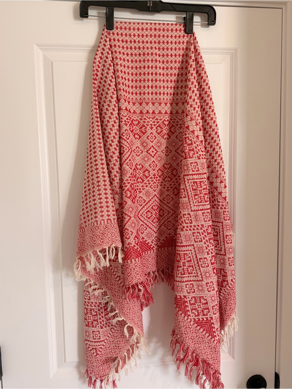 Madewell Red Boho Tassel Scarf Wrap Geometric Print Lightweight